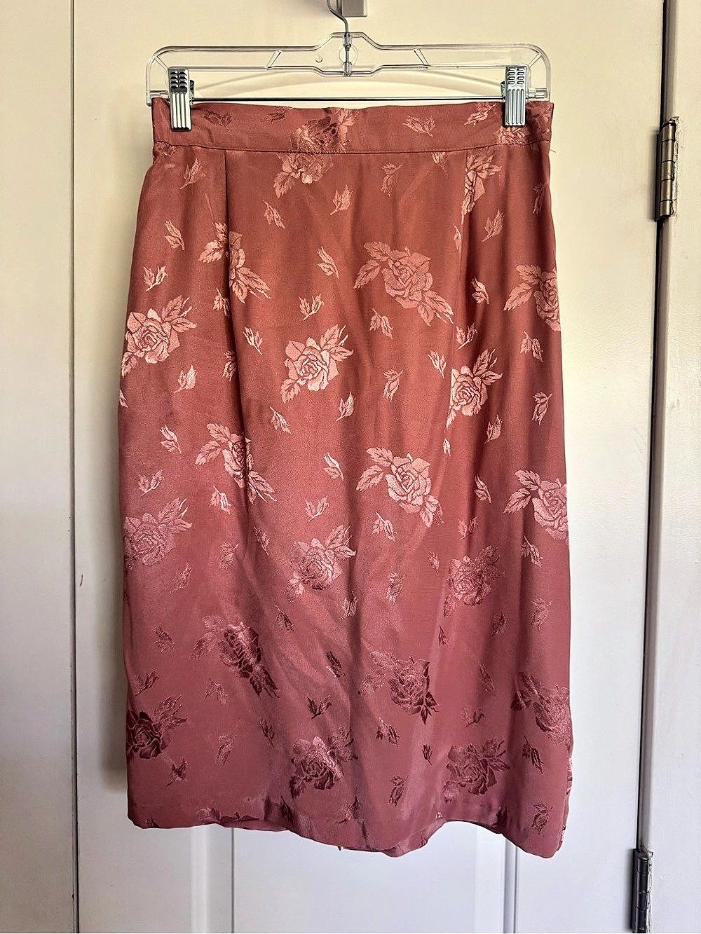 Vintage rose jacquard satin brocade fabric pencil skirt size m